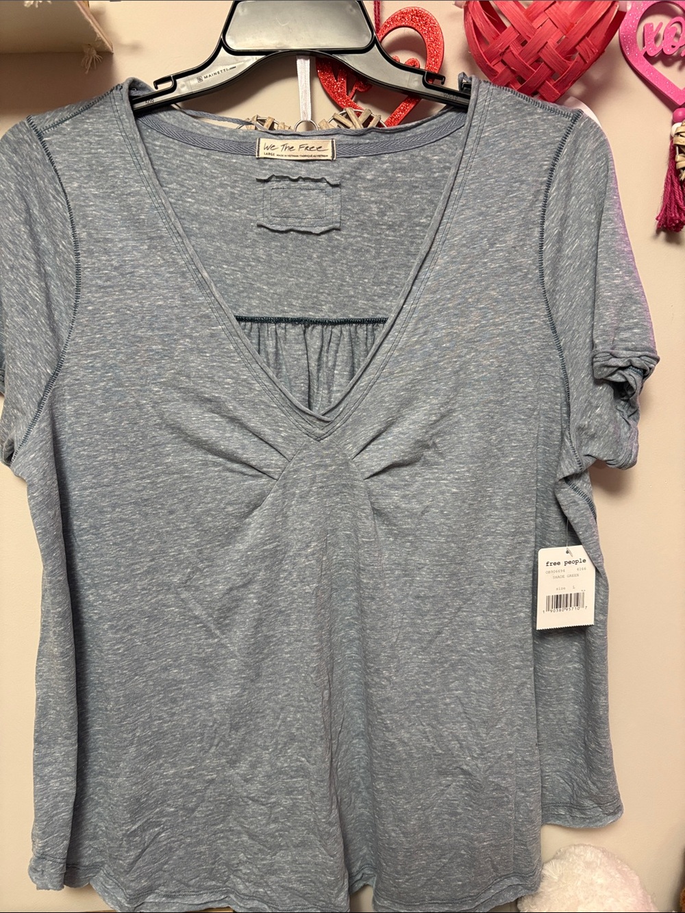 Free People Heathered Light Blue V-Neck Twist-Front Tee
